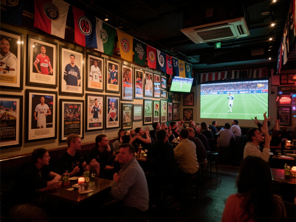 此外，酒吧的装饰风格也颇具特色，墙上挂满了体育明星