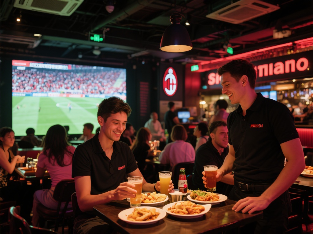 服务方面，米兰体育酒吧的工作人员态度热情，点单和上